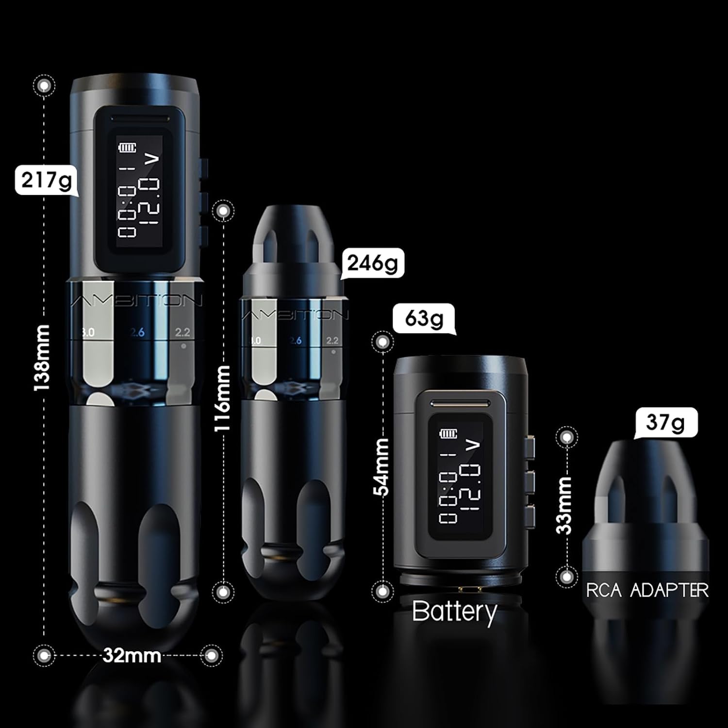 Tattoo Kit - Ambition Mars-U Wireless Tattoo Machine Kit with Adjustable Stroke 1800mAh Power Tattoo Gun Kit with