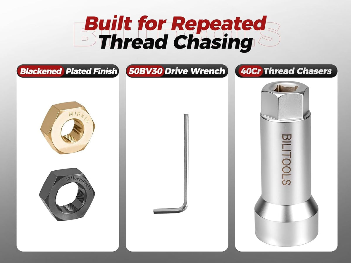 BILITOOLS 17-Piece Axle Nut Spindle Thread Chaser Set