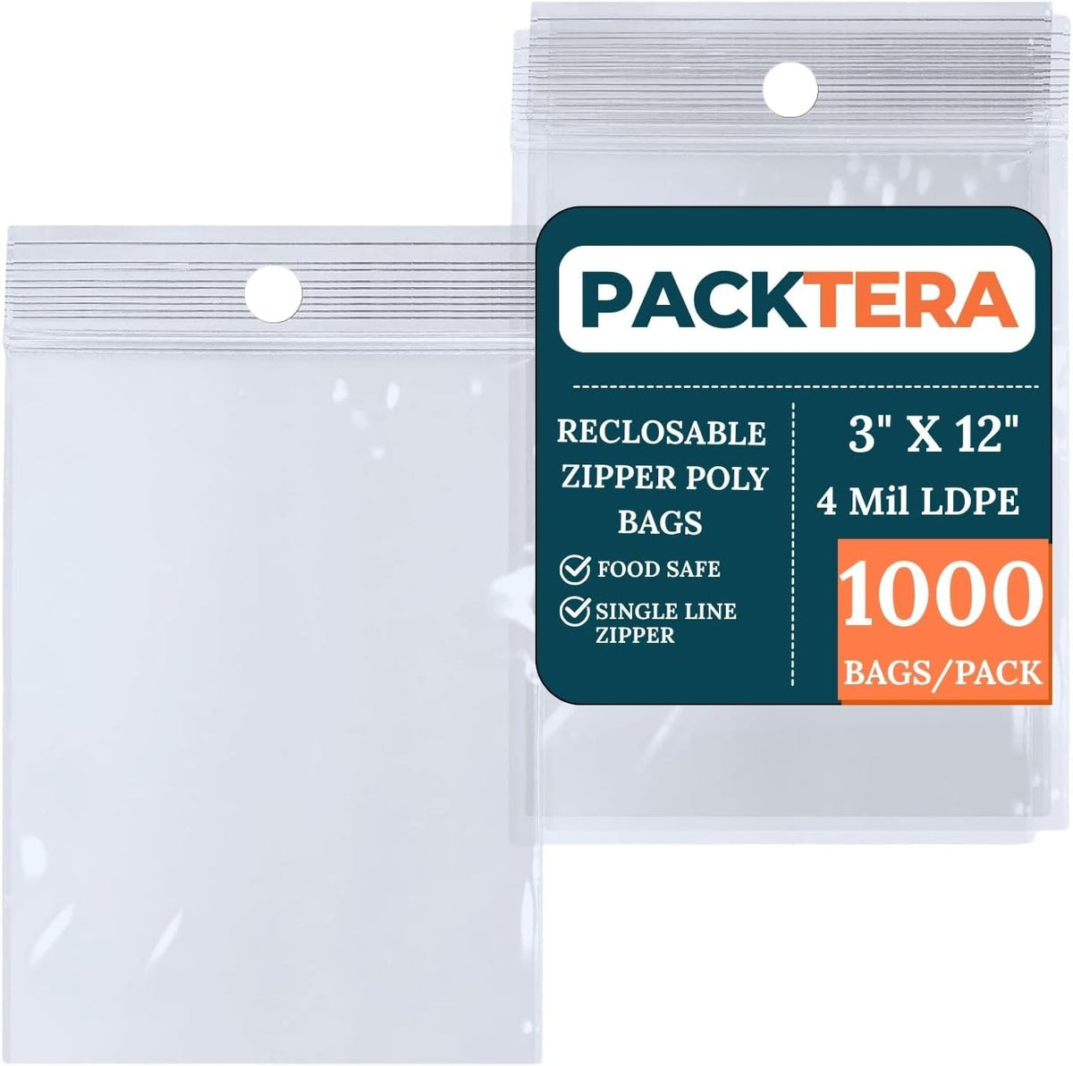 3" X 12" Reclosable Zipper Plastic Poly Bags With Hang Hole 4 Mil LDPE (Pack of 1000) Clear Sealable With Resealable