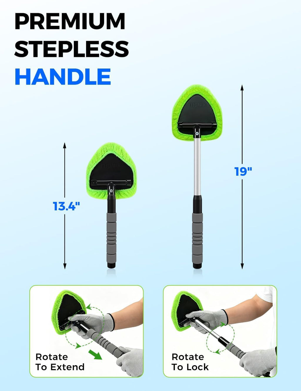 XINDELL Windshield Cleaner Tool – Car Interior Window Cleaning Kit with Extendable Handle & 4 Microfiber Pads, Auto