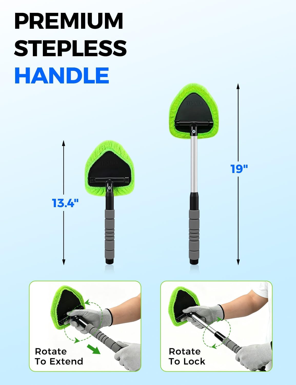 XINDELL Windshield Cleaner Tool – Car Interior Window Cleaning Kit with Extendable Handle & 4 Microfiber Pads, Auto
