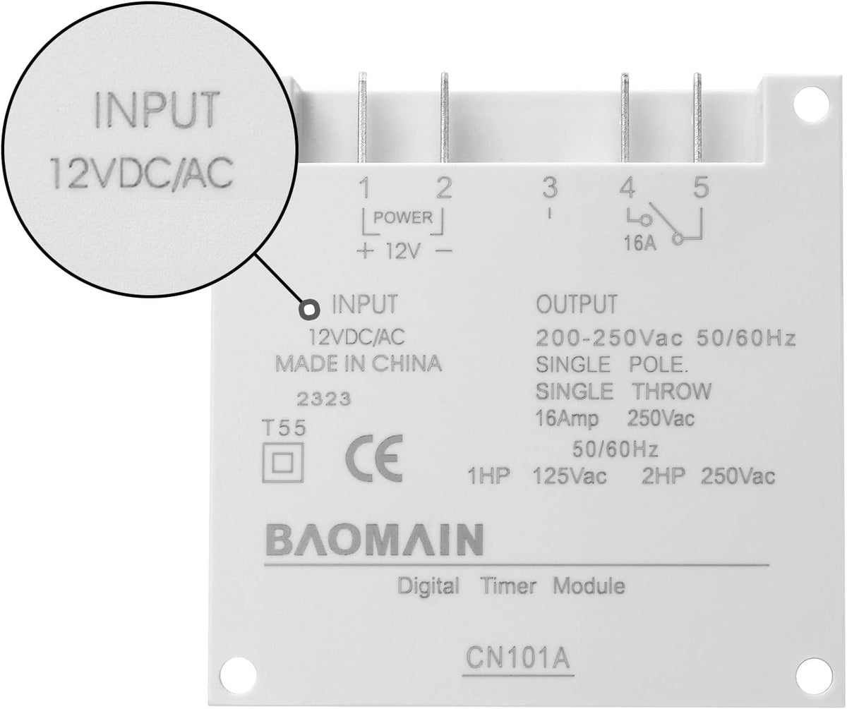 BAOMAIN CN101A 12V Digital Programmable Timer Switch,16A Weekly Relay