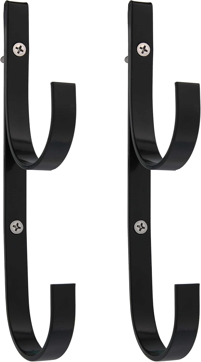 Pool Pole Hanger - 2 Black Aluminum Pool Hooks for Poles - Equipment Fence Hook for Nets, Skimmers, Leaf Rakes