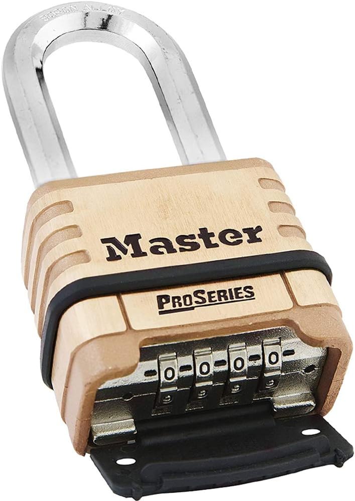 1175DLH 2-1/4in (57mm) Wide ProSeries Brass Resettable Combination Padlock, 4 Pack Bundle W/Key Chain Light