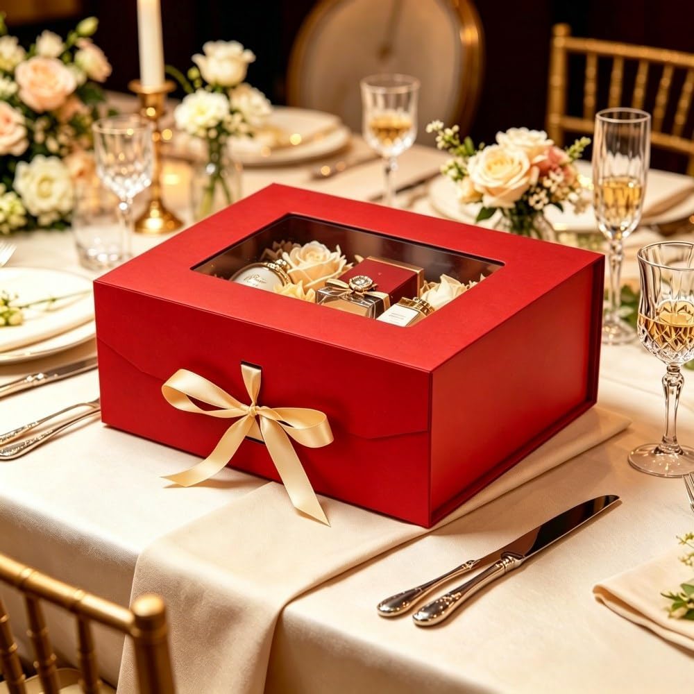 Red Large Gift Box with Magnetic Lids 13.2x11x5.3 Inches 5 Pack