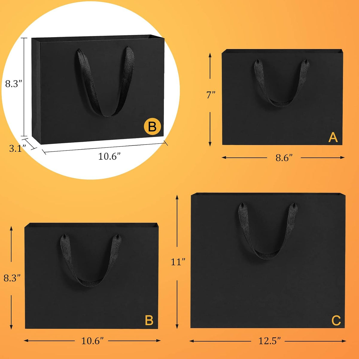 Gift Bags with Handles 10.6x3.1x8.3 Inch Small Black 25 Pack