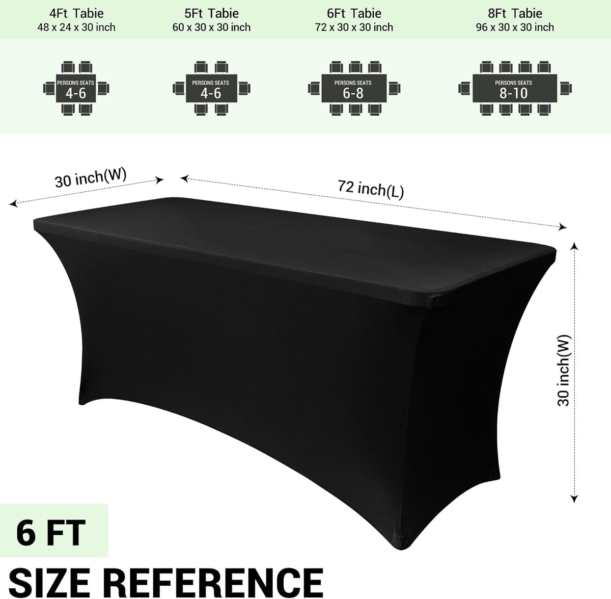 6ft Stretch Black Spandex Table Cloth 2 Pack for Folding Tables