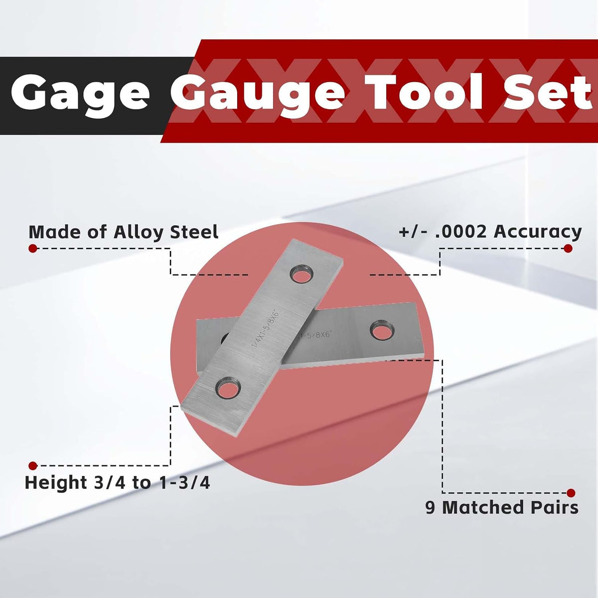 findmall 9 Pair 1/4 x 6 Accuracy Parallel Block Set, 3/4 to 1-3/4 Height