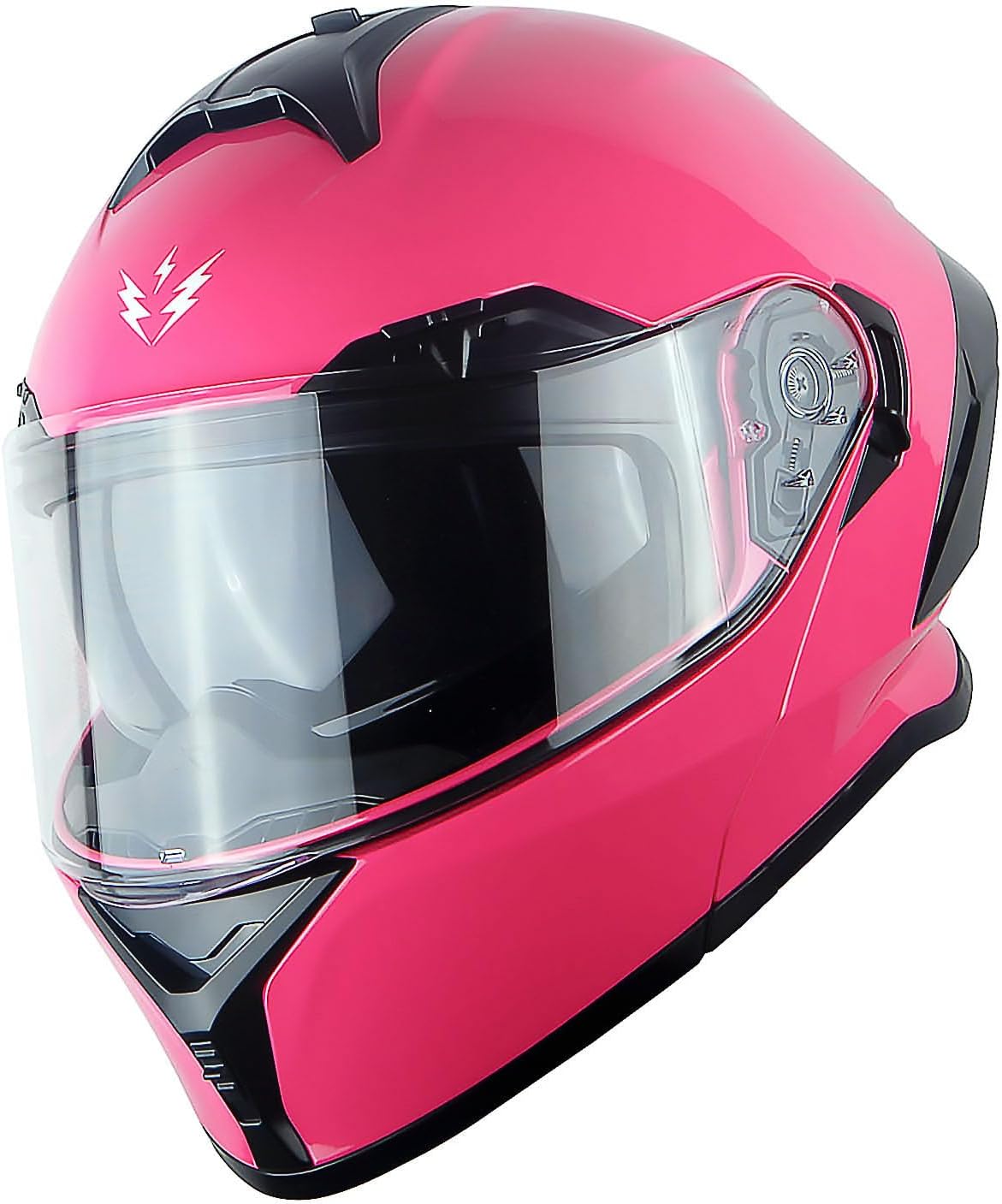 New Motorcycle Bike Modular Full Face Helmet Dual Visor Sun Shield with Rechargeable LED Tail Light: LED-X90 Glossy Pink