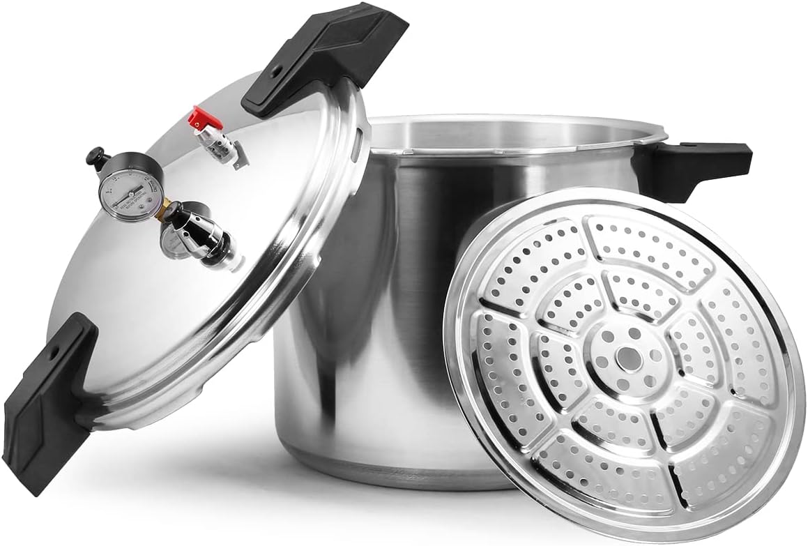23 Qt Pressure Cooker & Pressure Canner, Aluminum Canner with Pressure Gauge, Safety Release Valve, Cooking for Home