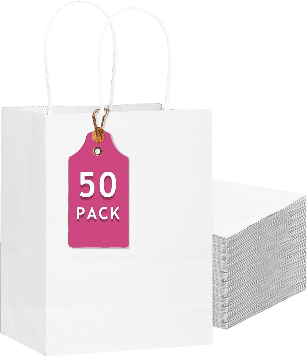 50-Packs White Paper Gift Bags with Handles Bulk 13"x10.3"x4.6" Large Size Party Favor Bags Multiple Uses