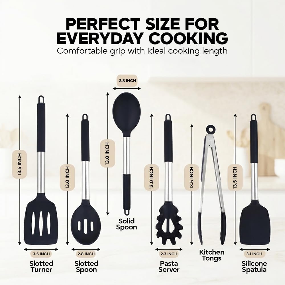 Silicone Cooking Utensils Set 6 PCS, Heat Resistant Non Stick Spatula Spoon Turner Kitchen Tools – BPA Free Non-Toxic