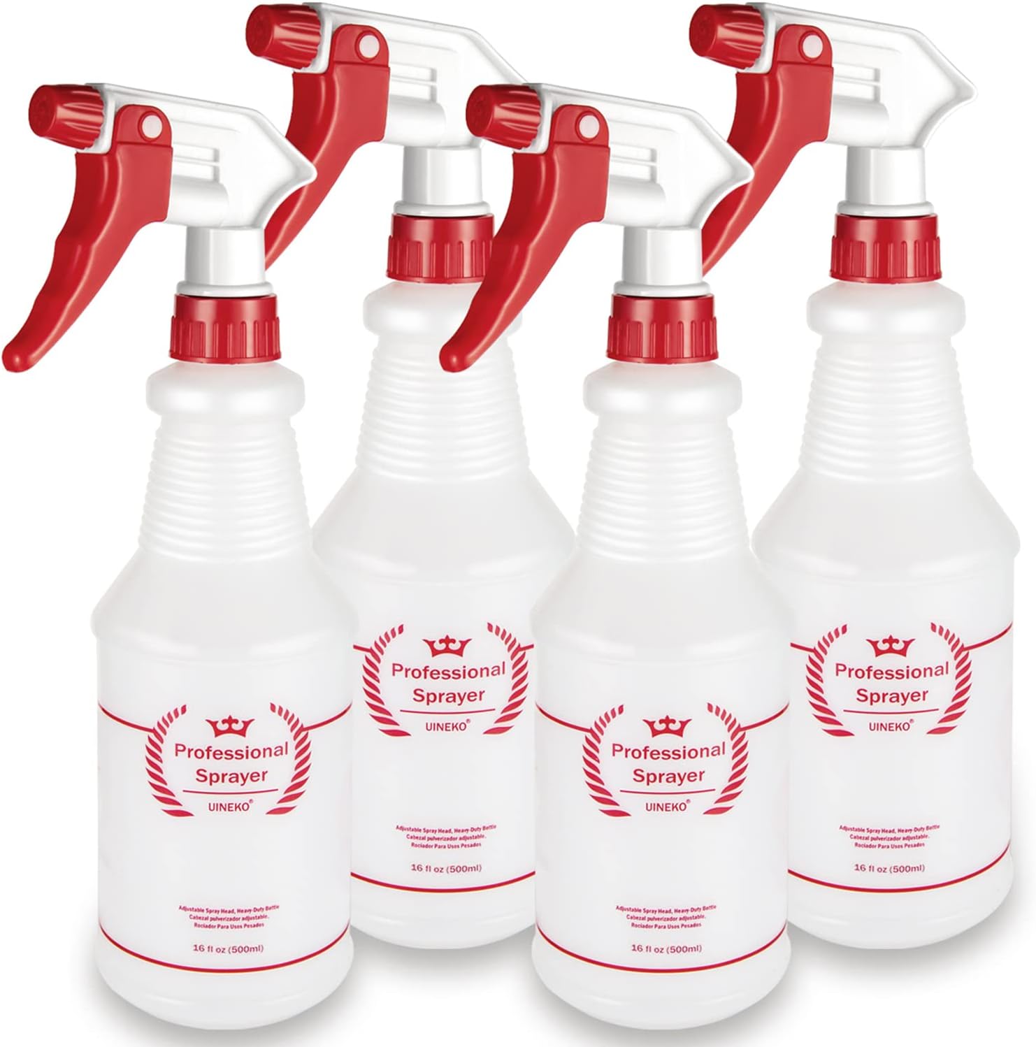 Plastic Spray Bottle (4 Pack, 16 Oz, All-Purpose) Heavy Duty Spraying Bottles Leak Proof Mist Empty Water Bottle for
