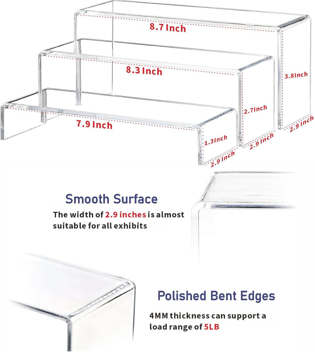 Yieach Large Clear Acrylic Risers Display Stands,3 Pcs Rectangular Display Risers for Funko Pop,Figures,Food,Showcase