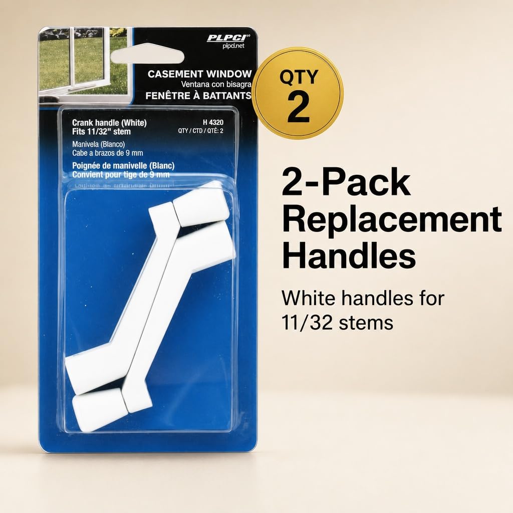 H 4320 Casement Operator Crank Handle with 11/32 In. Bore, White (2 Pack)