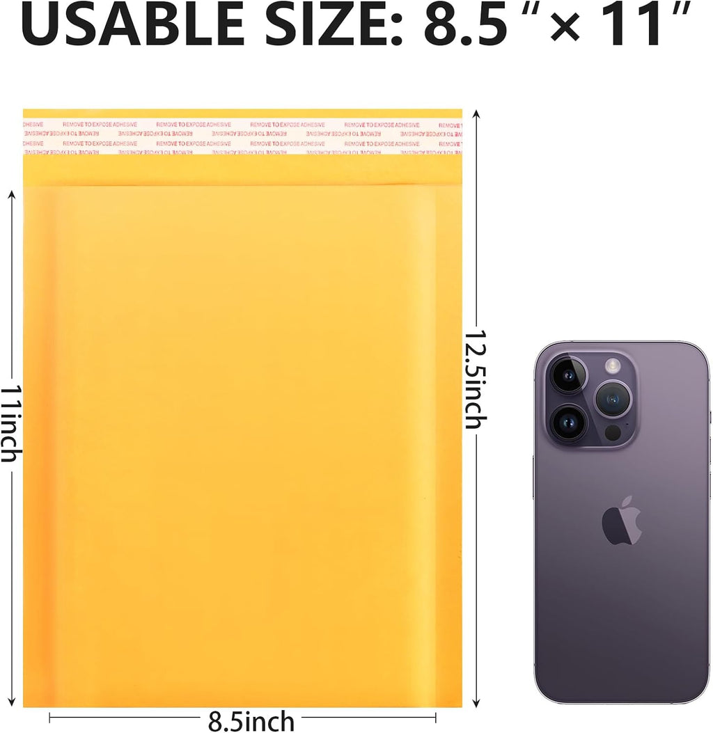 Kraft Bubble Mailers 8.5x11inch 25Pack Yellow Self-Seal Padded Envelopes Bubble Opaque Padded Mailers Shipping Bags