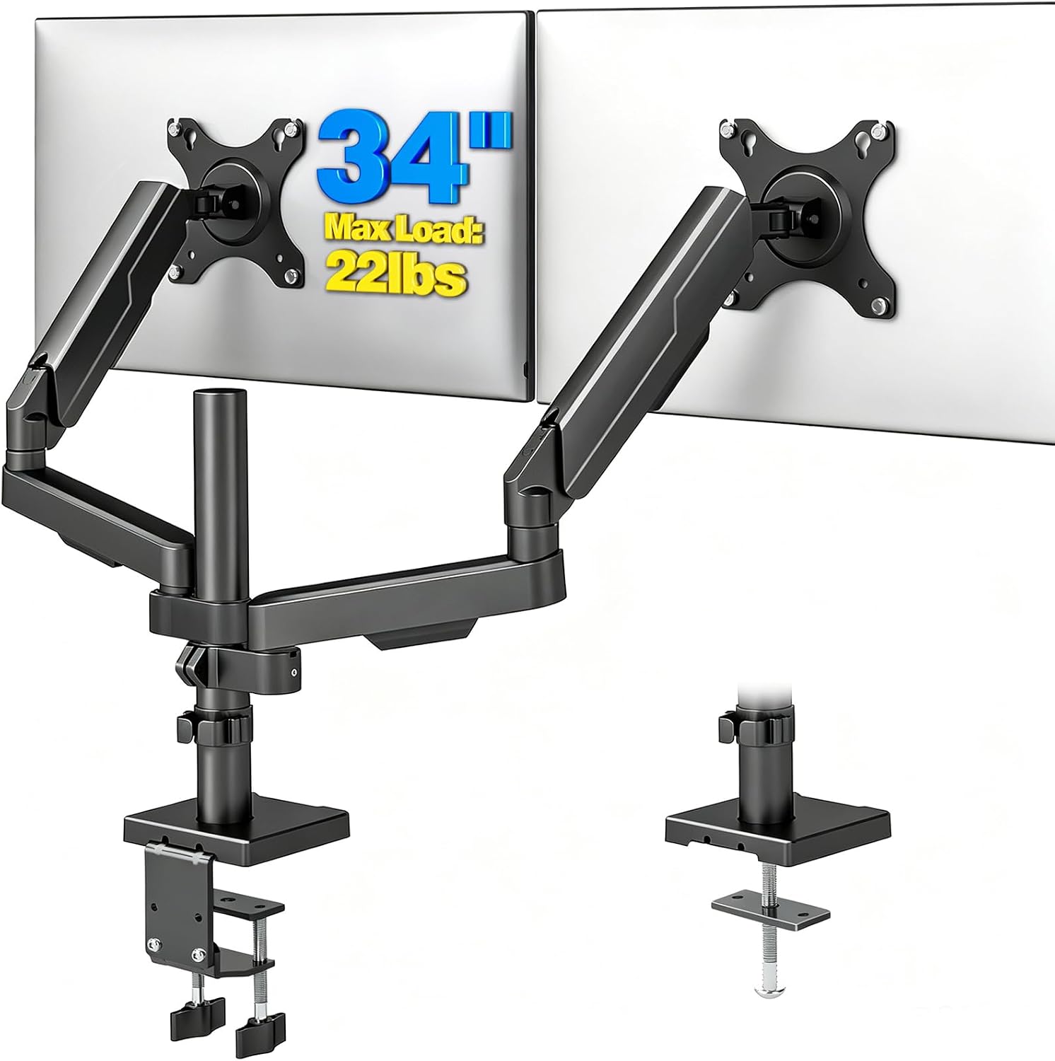 Dual Monitor Stand Desk Mount for 17-34" Screens Holds up to 22lbs | Full Motion Height Adjustable, Tilt/Swivel, 360