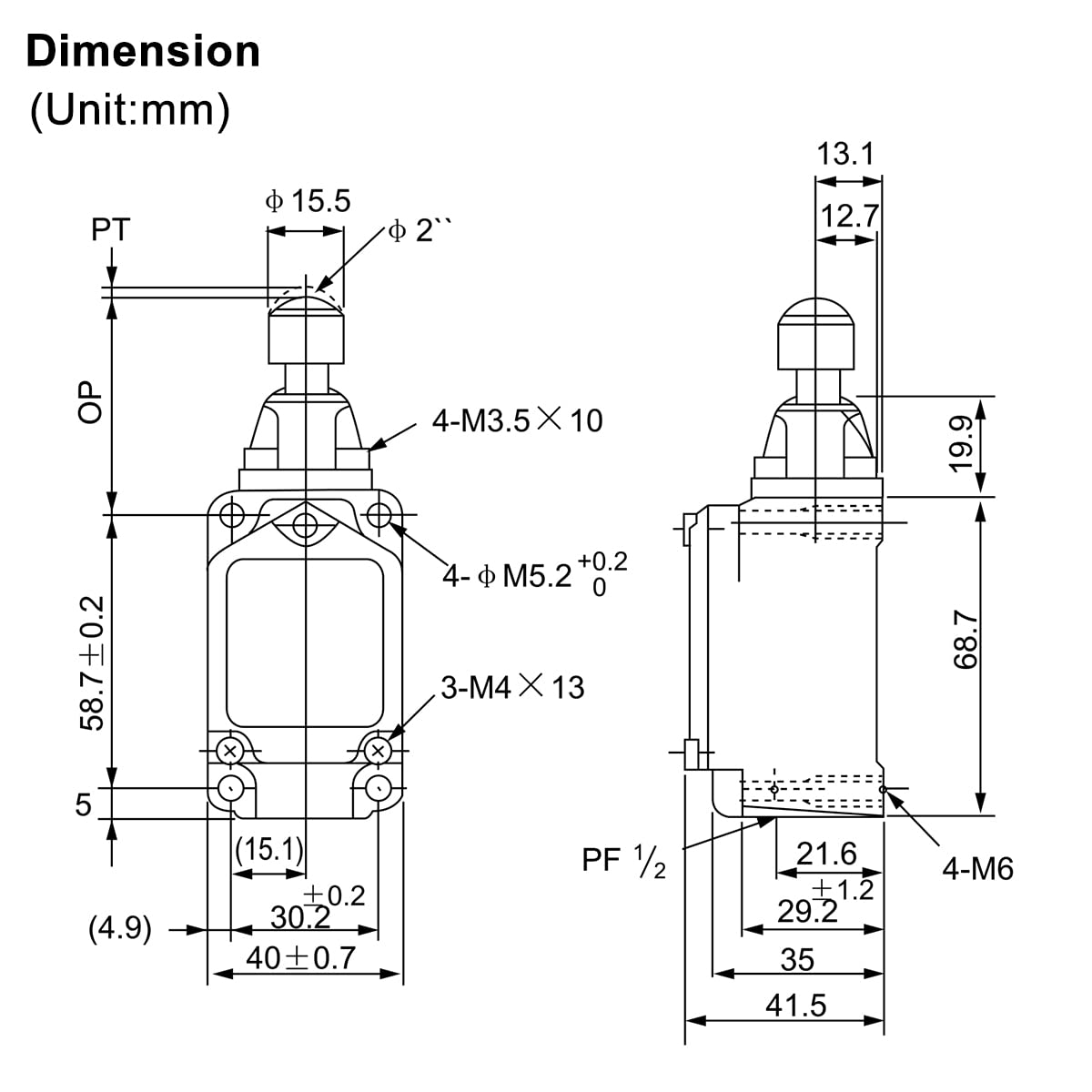 BAOMAIN WLD3 Limit Switch,Sealed Top Ball Plunger Momentary Actuator,IP66