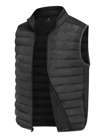 Men's Puffer Vest Lightweight Down Vest Sleeveless Winter Jacket Packable Outdoor Quilted Vest with Pockets Black L