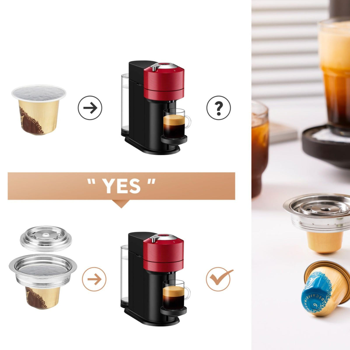 Steel Coffee Capsule Adapter for Vertuo for Nespresso Reusable G-Cup