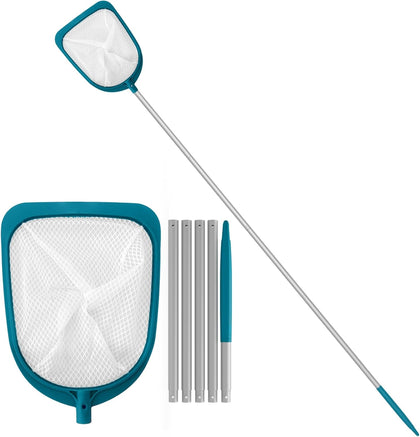 Pool Skimmer Net with Adjustable 48" Aluminum Pole, Fine Mesh Medium-Depth Net for Above Ground Pools, Ponds, Hot