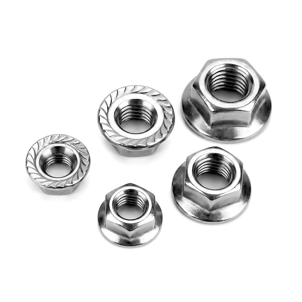 M5 (30 Pack) Flange Nuts Serrated Flange Hex Lock Nuts, Stainless Steel 18-8 (304), Bright Finish