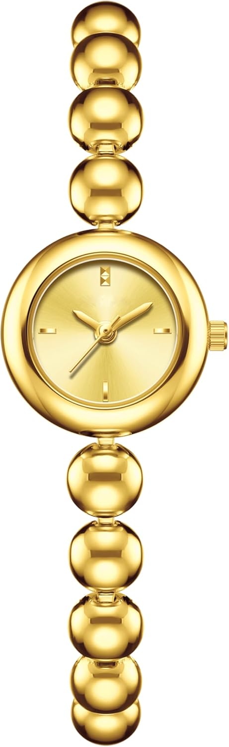 Women Gold Watch Beaded Bracelet Vintage Dainty Silver Ladies Watches Jewelry Analog Dress Small Round Luxury Wrist