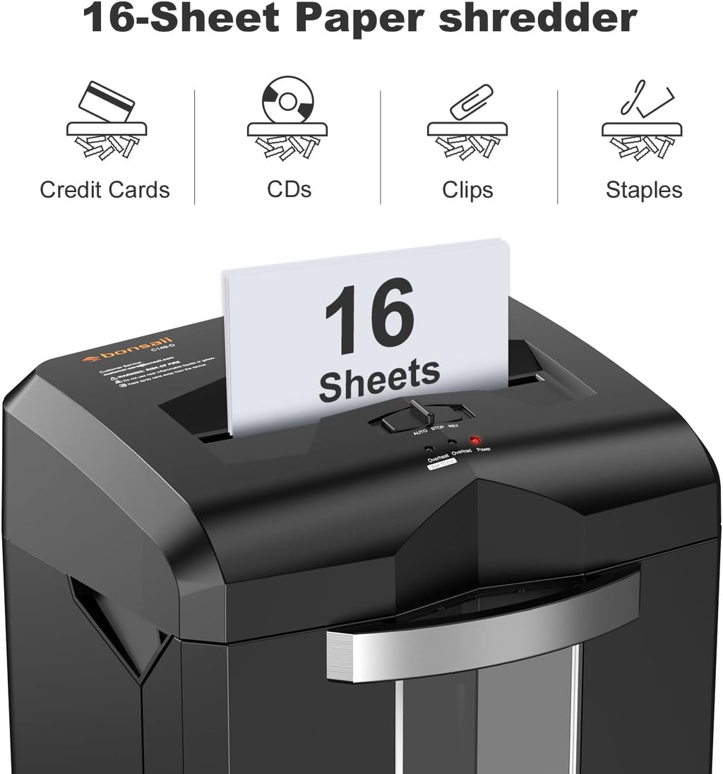 16-Sheet Micro-Cut 60-Min Run Paper Shredder Heavy Duty | Jam-Proof, P-4 Security Level, 62dB Ultra-quiet, 6-Gal Bin