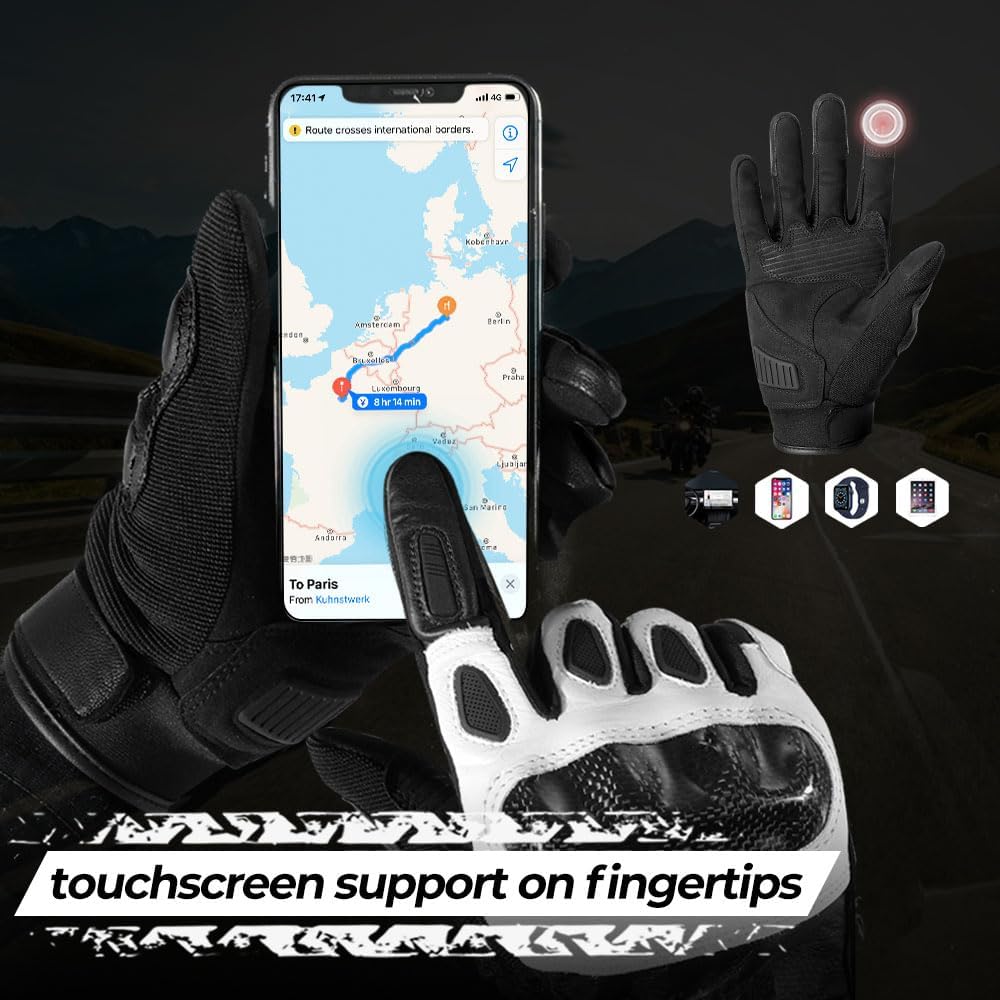 Goatskin Carbon Motorcycle Gloves, Touchscreen Men Women | Goatskin Leather, Breathable Microfiber, Carbon Joint