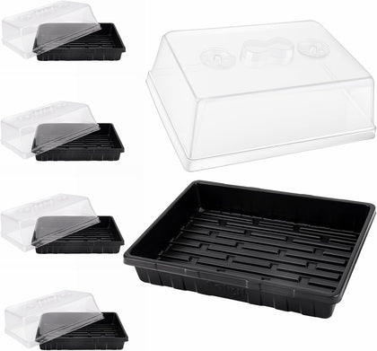 Thick Plastic 5-Set Strong Seed Starter Trays with 5" Humidity Domes