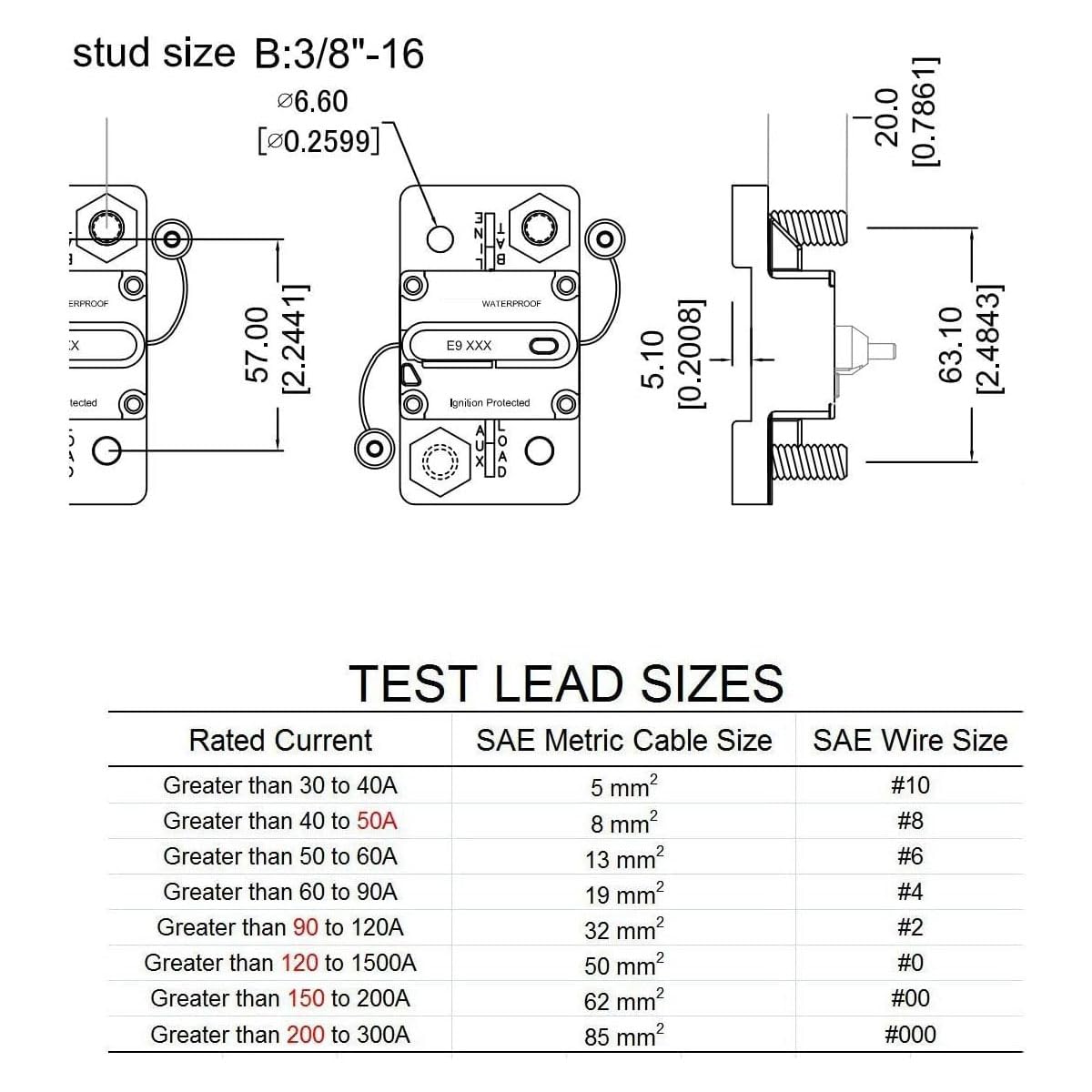 T Tocas 3/8" Studs 200A Amp Circuit Breaker Switch Button w/LED Indication