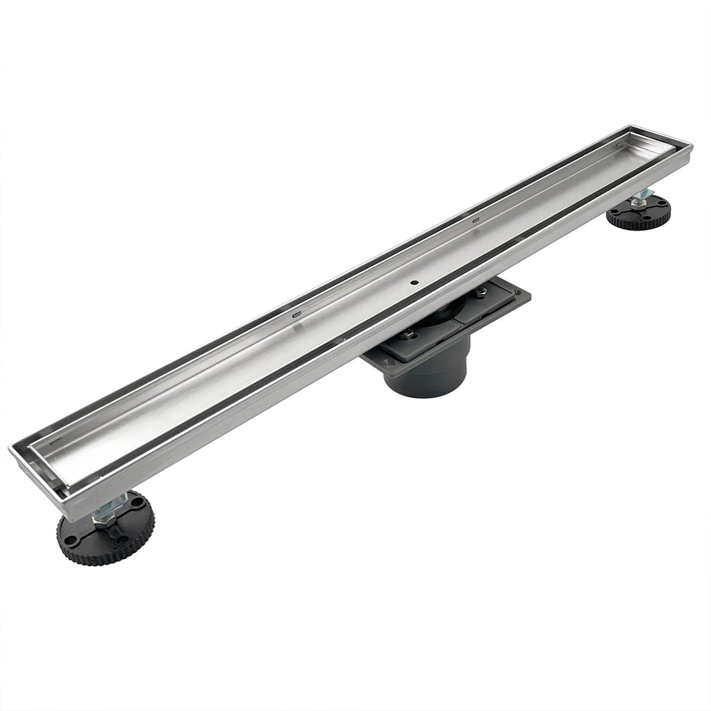 24" Linear Shower Drain with Tile Insert Grate & Shower Drain Base
