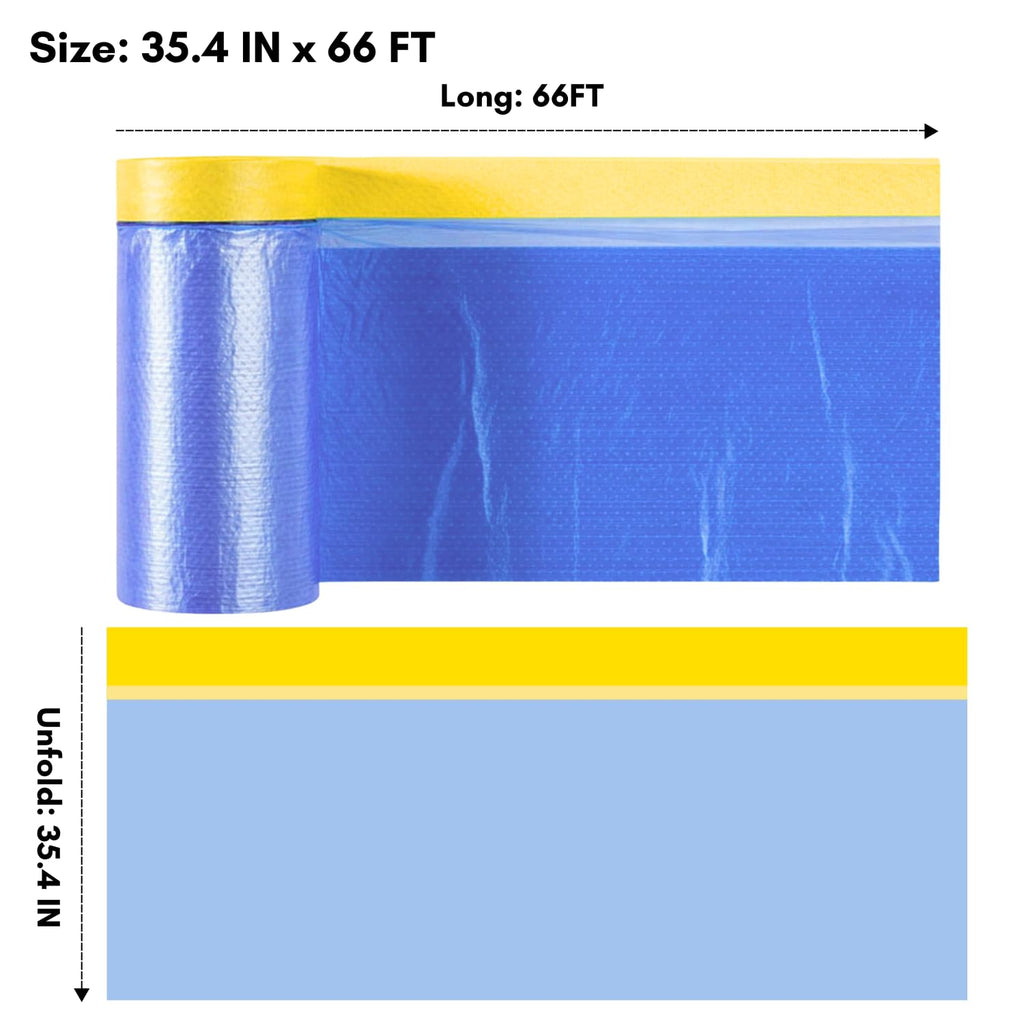 Pre-Taped Masking Film, 35.4 in x 66 ft, 2 Rolls
