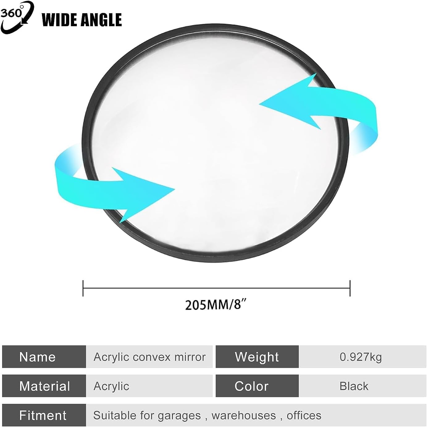 8" Convex Mirror – Adjustable Wall Bracket for Driveway | 8" curved blindspot mirror with adjustable wall bracket.
