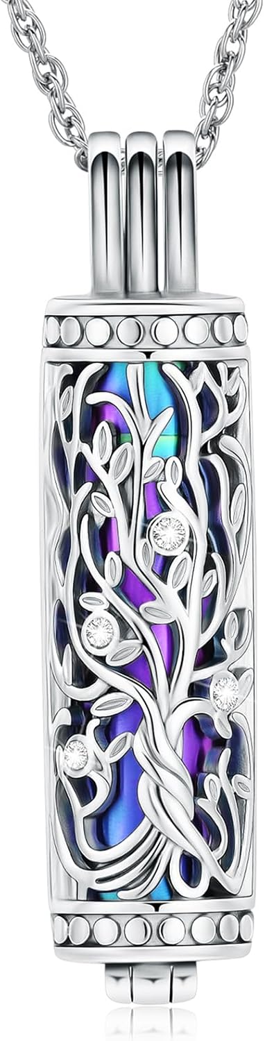 Cylinder Cremation Jewelry Tree of Life Urn Ashes Necklace for Women Men Vial Cremation Ash Pendant Loved One