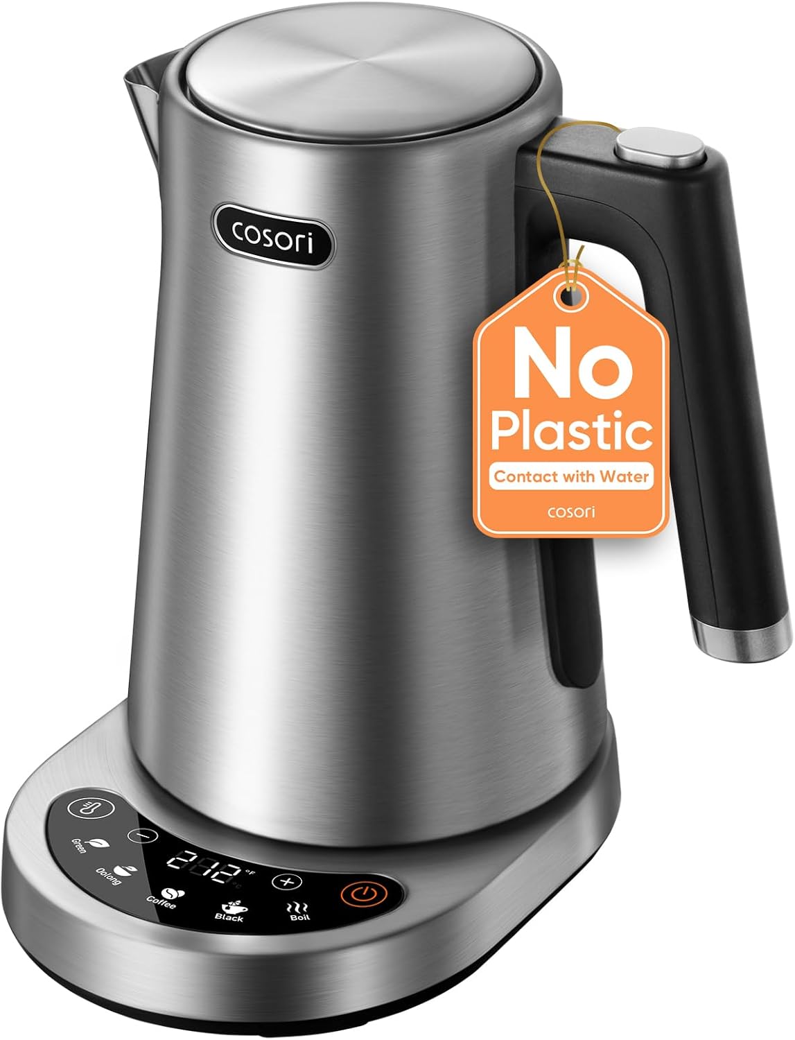 Stainless Steel Electric Kettle with Temperature Control, 1.7L | No Plastic Contact with Water, 5 Presets, ±5°F Temp
