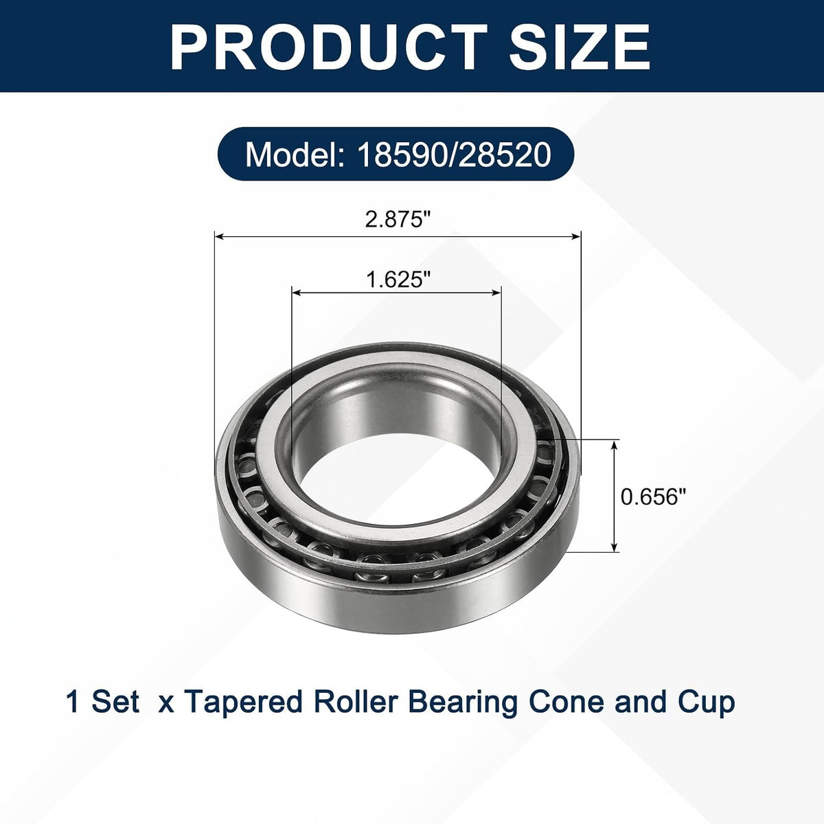 uxcell 18590/28520 Tapered Roller Bearing Cone and Cup Set, 1.625" Bore