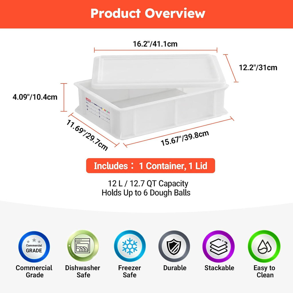 Pizza Dough Proofing Box with Lid, Commercial Food Grade Stackable Bread Proofing Container with Label Sticker & 2