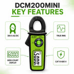 KPS DCM200MINI True RMS Clamp Meter, 300A AC/DC, NCV, 6000-Count Display