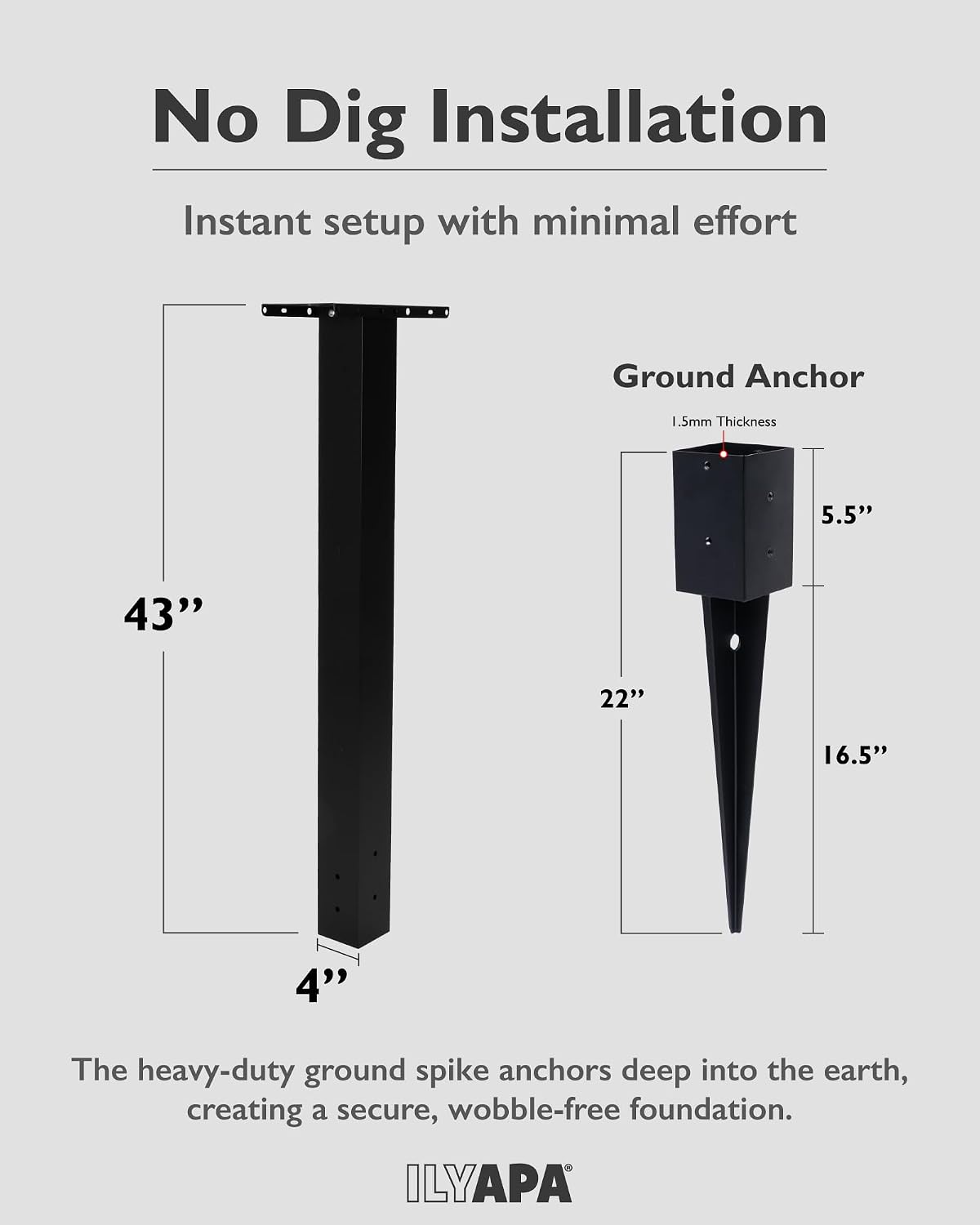 No Dig Mailbox Post Kit - 43x4x4 with 16 In Ground Anchors | Drive In Ground Anchors, Two Universal Mounting