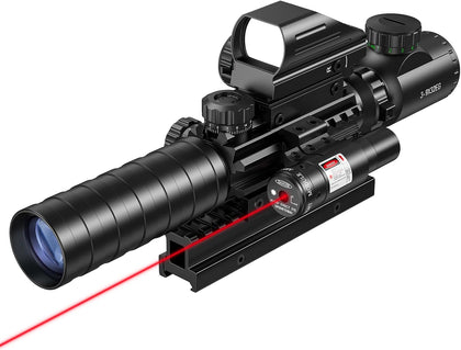 3-9x32 Scope Combo with Dual Illuminated Scope Optics & 4 Holographic Reticle Red/Green Dot Sight & IIIA/2MW Laser