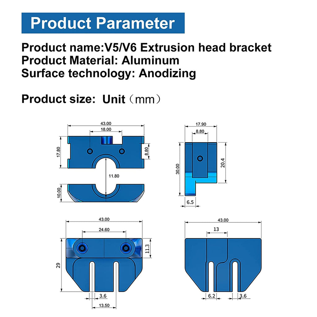for E3D V6 Hotend Kit, 3D Printer All Metal Mount Fixed Blocks, Remote Short Direct Heat Sink 1.75mm Compatible with