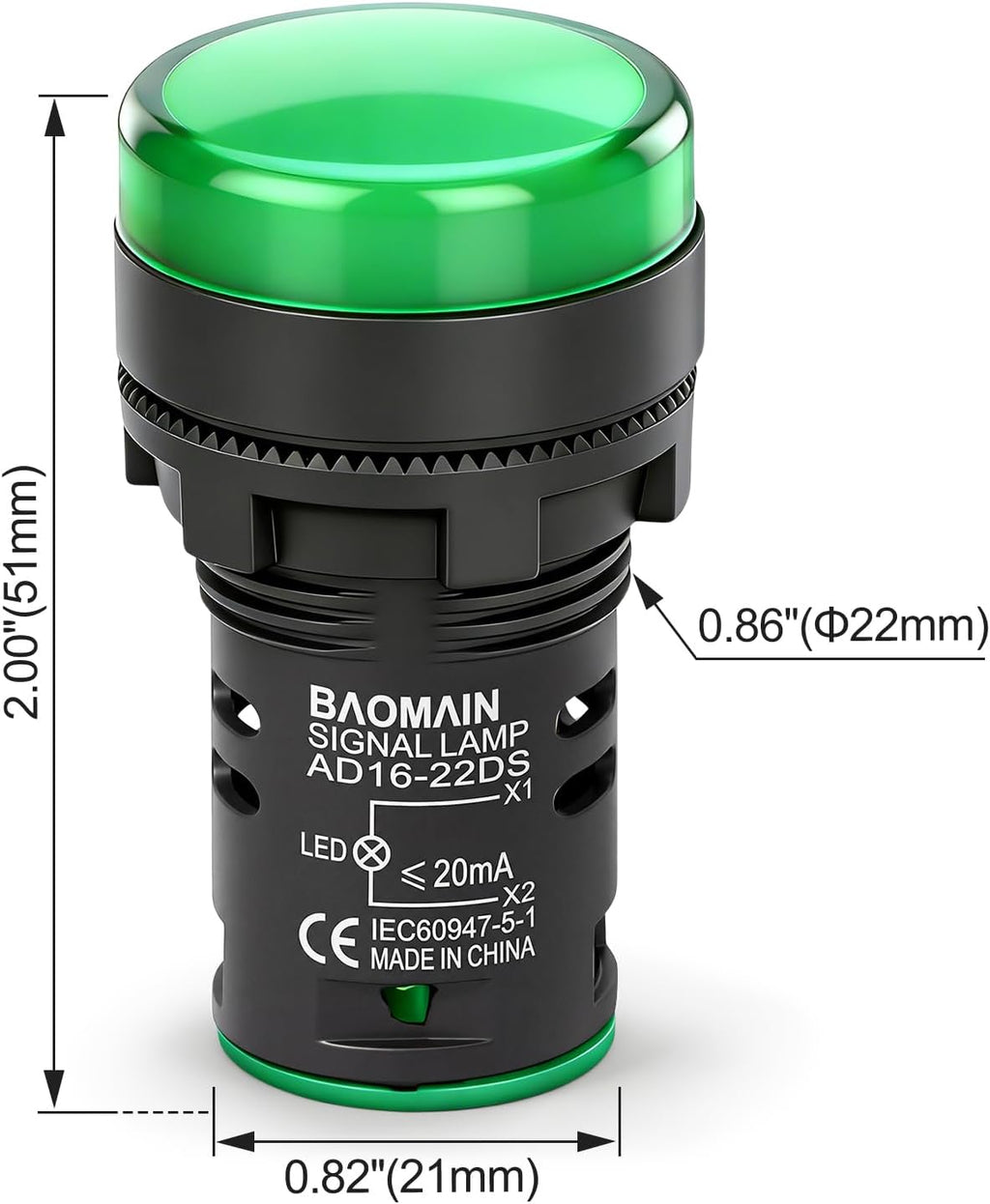 BAOMAIN 110V 22mm LED Industrial Indicator Pilot Light Green 2-Pack