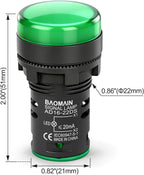 BAOMAIN 110V 22mm LED Industrial Indicator Pilot Light Green 2-Pack