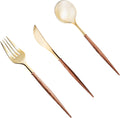 120PCS High End Gold Plastic Silverware with Wood Grain Handle