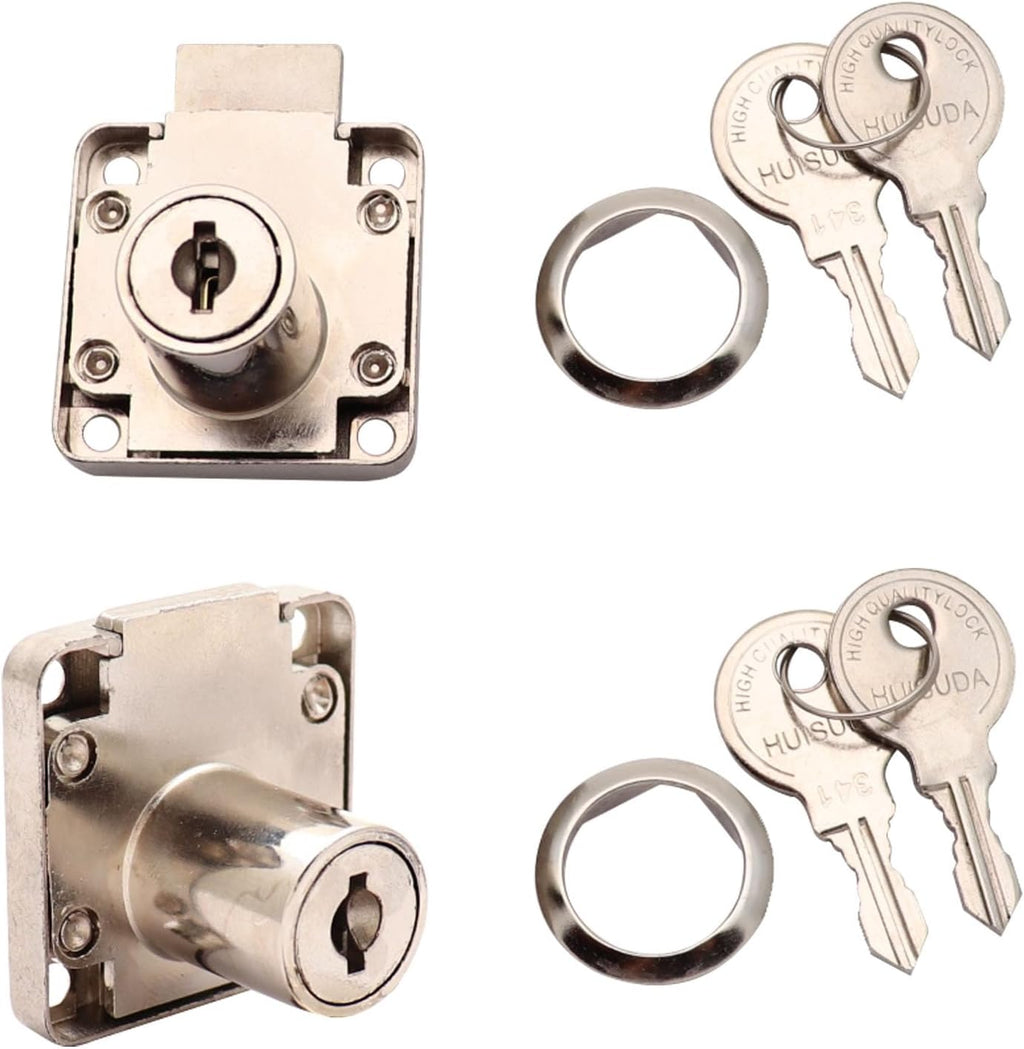 2 Packs Furniture Lock, Zinc Alloy Security Cabinet Locker Desk Cylinder Lock for Door Cabinet Mailbox Drawer