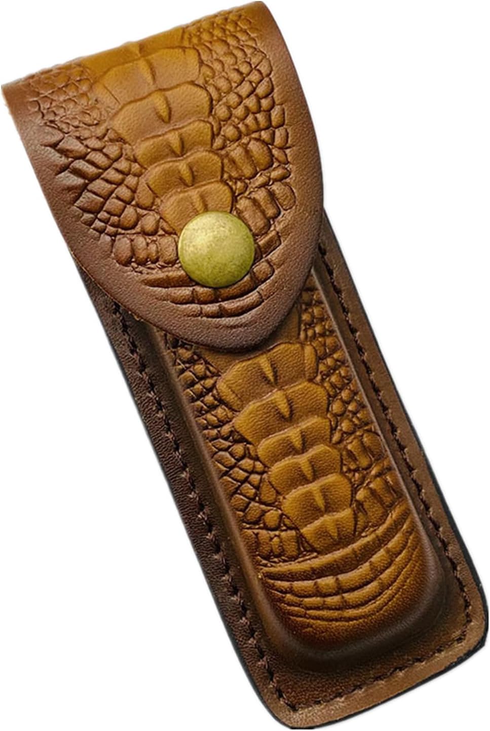 Cow Leather Knife Sheath for Folding Pocket Knife (LxW) 5.12x1.38 Waist Belt Case Metal Snap Outdoor EDC Hunting Gift