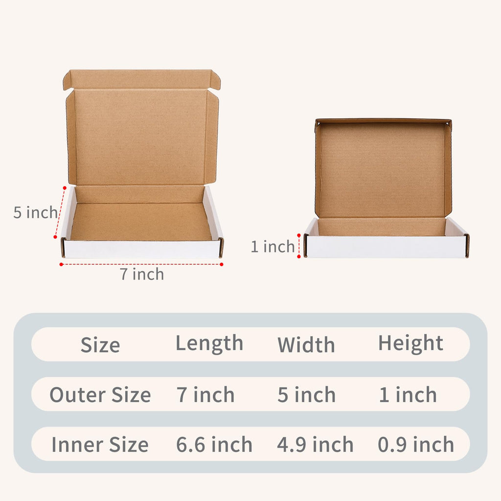 7" x 5" x 1" White Corrugated Cardboard Shipping Boxes Set of 50