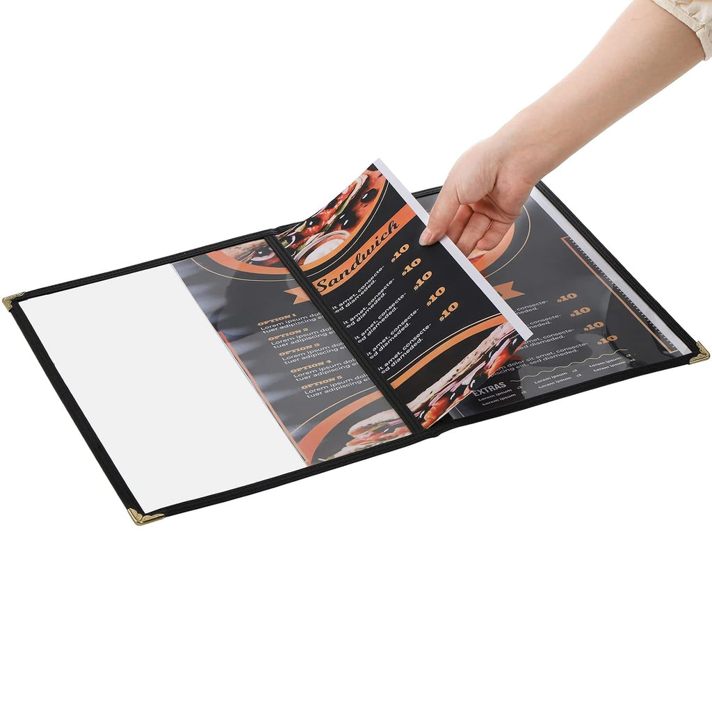 12 Pcak Restaurant Menu Covers, 8.5 X 11 Inch Menu Covers, 2 Page 4 View Transparent Menu Holders for Bar Cafe