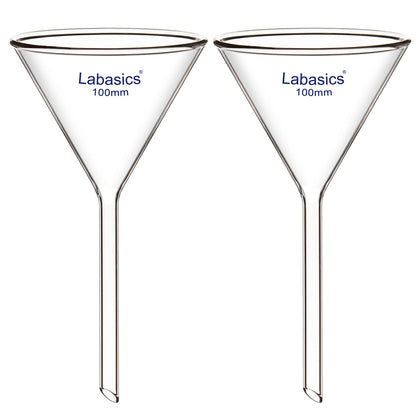 2-Pack Glass Heavy Wall Funnel Borosilicate Glass Funnel, Short Stem 100 mm Diameter, 100 mm Stem Length